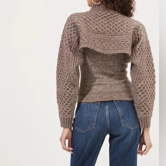 Anthropologie ASTR The Label Cable Knit Sweater Shrug Set-Brown-Size Medium - Picture 4 of 16